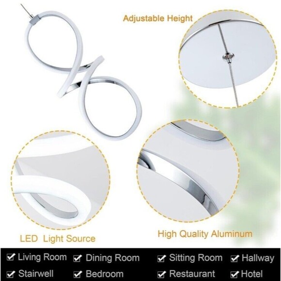 Silver Pendant White Light Kitchen Island Hanging Ceiling Light for Dining Room - Picture 3 of 6